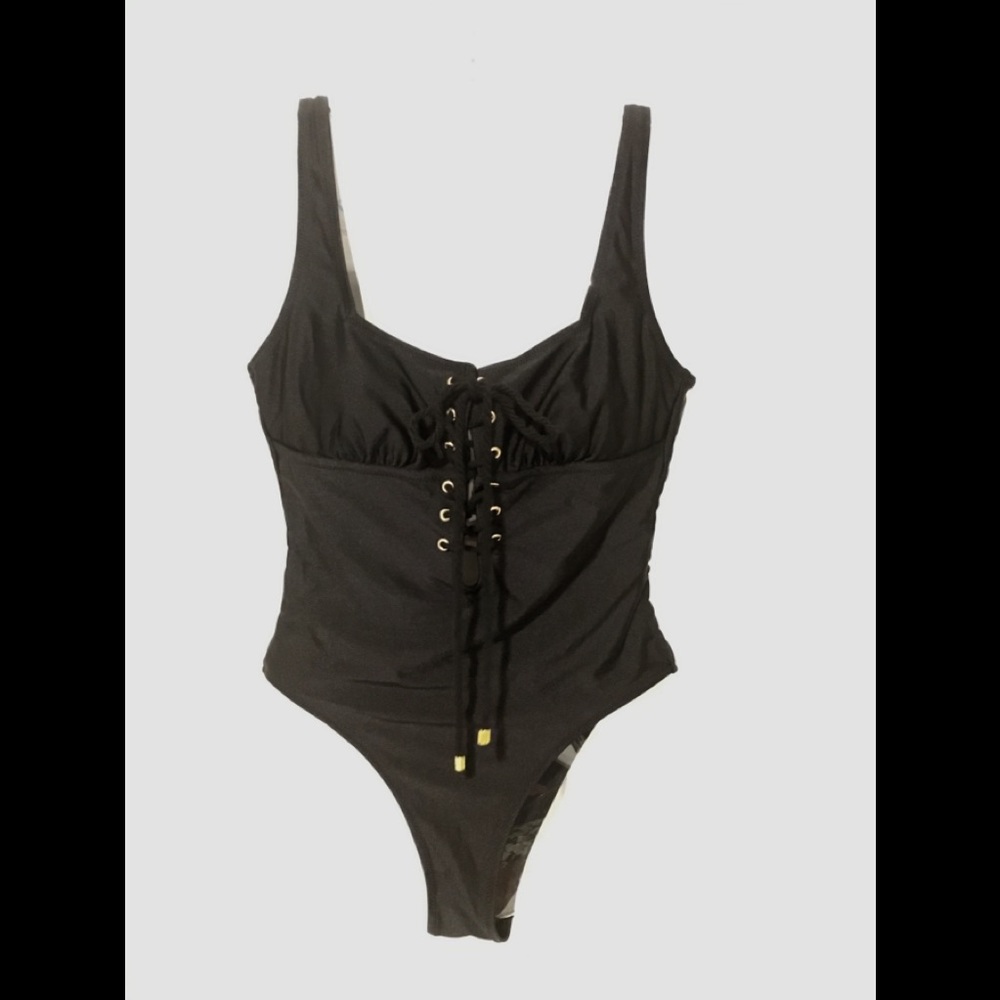 Black Lace Front Swimsuit